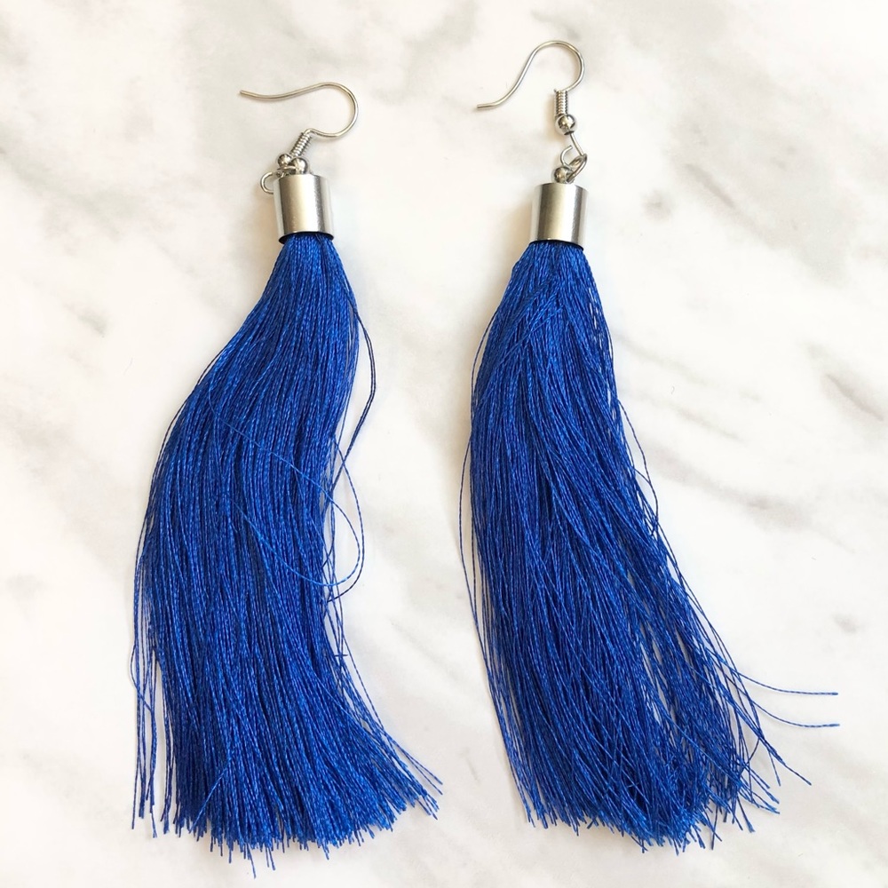 🎉 New Blue & Silver Tassel Dangle Earrings